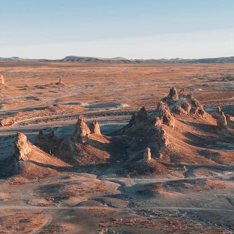The Trona Pinnacles from above at dusk. Photo by Andrew Crow