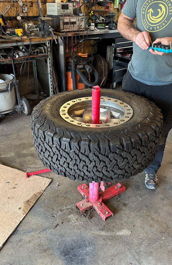 Mounting a tire in the shop